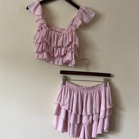 Pink Ruffled Women's Shorts - Picture 5 of 12